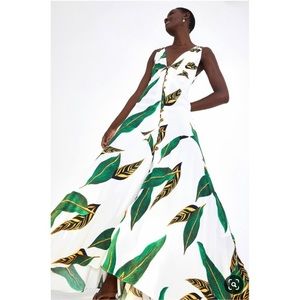 FARM Rio White and Green Maxi Dress